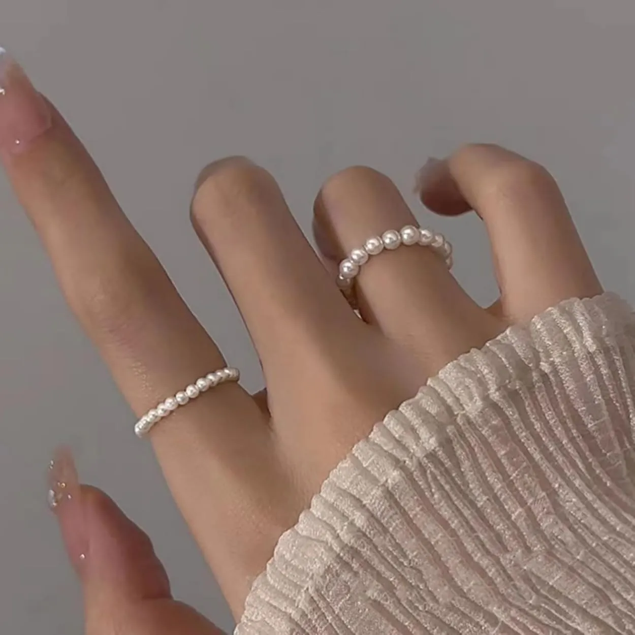 Pearl Ring for Women Promise Stacking Pearl Rings Adjustable Open Pearls Finger Ring Trendy Personality Christmas Pearls Jewerly Prom Dress Jewerly