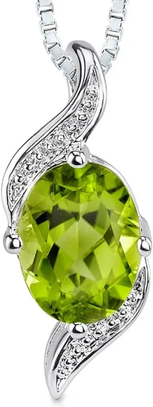 PEORA Peridot Pendant Necklace for Women 925 Sterling Silver, Natural Gemstone, 1.25 Carats Oval Shape 8x6mm, with 18 inch Chain, Real Green Peridot Jewelry, August Birthstone Earrings