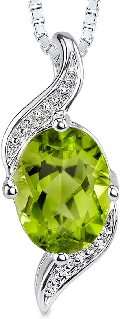 PEORA Peridot Pendant Necklace for Women 925 Sterling Silver, Natural Gemstone, 1.25 Carats Oval Shape 8x6mm, with 18 inch Chain, Real Green Peridot Jewelry, August Birthstone Earrings