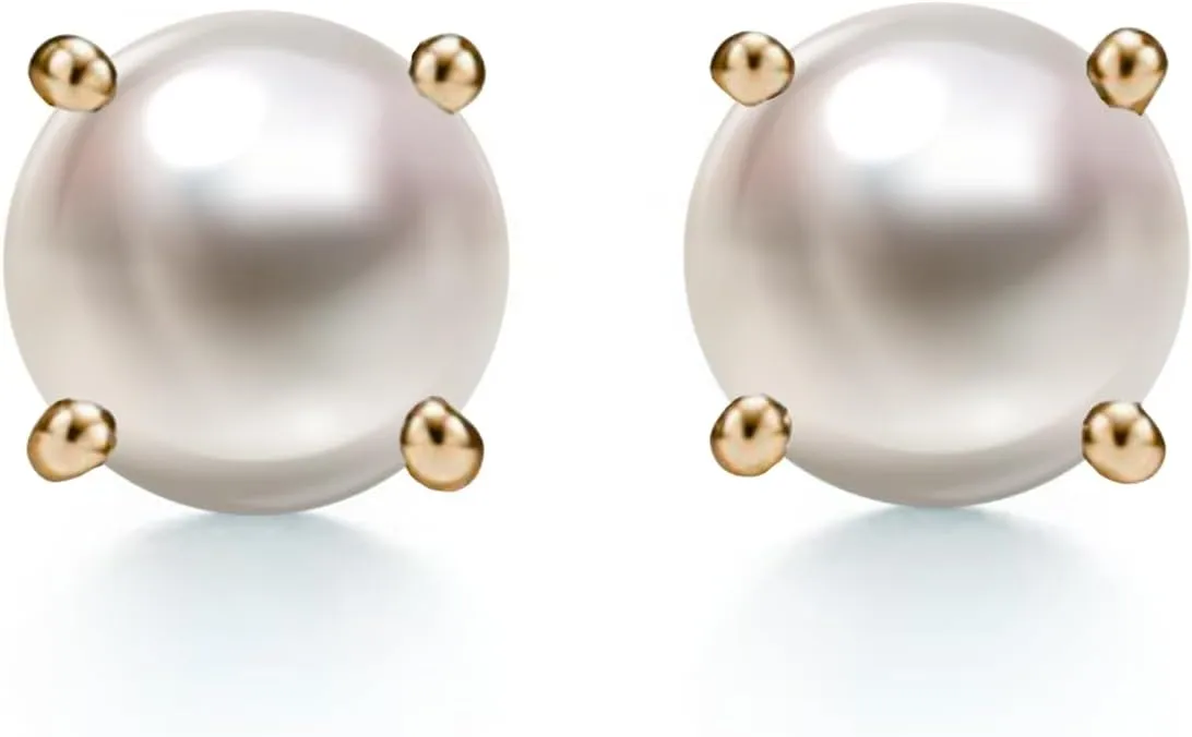 PERIMADE Pearl Stud Earrings Gold Plated Tiny Round Stud White Small Pearl Earrings for Women, 925 Sterling Silver Hypoallergenic Gift Trendy Birthday Friendship Jewelry for Mom Best Friend