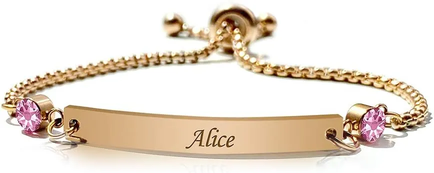Personalised Birthstone Bracelets Valentine Christmas for Her Friendship Mum Sister Bridesmaid Auntie Girlfriend Any Name June Birthstone Gift for Birthday 13th 21st 30th 40th 50th 60th