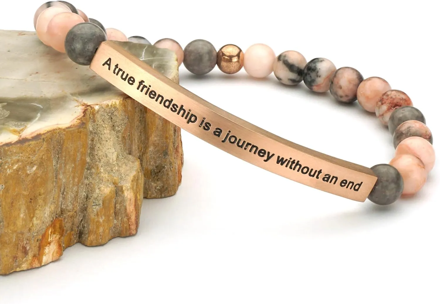 Personalized Bracelets for Women Men Couple,18K Gold Plated Stainless Steel Bar Custom Engraved Name Message Quotes Natural Gemstone Beaded Stretch Bracelet