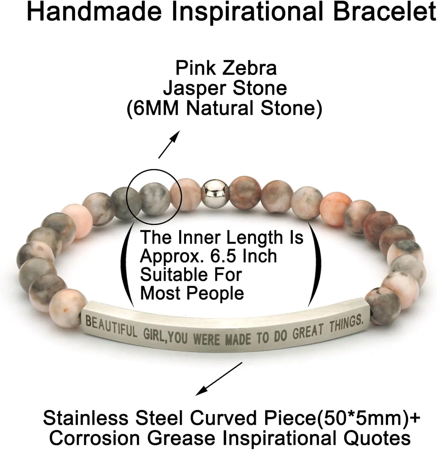 Personalized Bracelets for Women Men Couple,18K Gold Plated Stainless Steel Bar Custom Engraved Name Message Quotes Natural Gemstone Beaded Stretch Bracelet