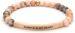 Personalized Bracelets for Women Men Couple,18K Gold Plated Stainless Steel Bar Custom Engraved Name Message Quotes Natural Gemstone Beaded Stretch Bracelet