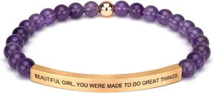 Personalized Bracelets for Women Men Couple,18K Gold Plated Stainless Steel Bar Custom Engraved Name Message Quotes Natural Gemstone Beaded Stretch Bracelet