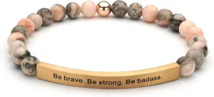 Personalized Bracelets for Women Men Couple,18K Gold Plated Stainless Steel Bar Custom Engraved Name Message Quotes Natural Gemstone Beaded Stretch Bracelet