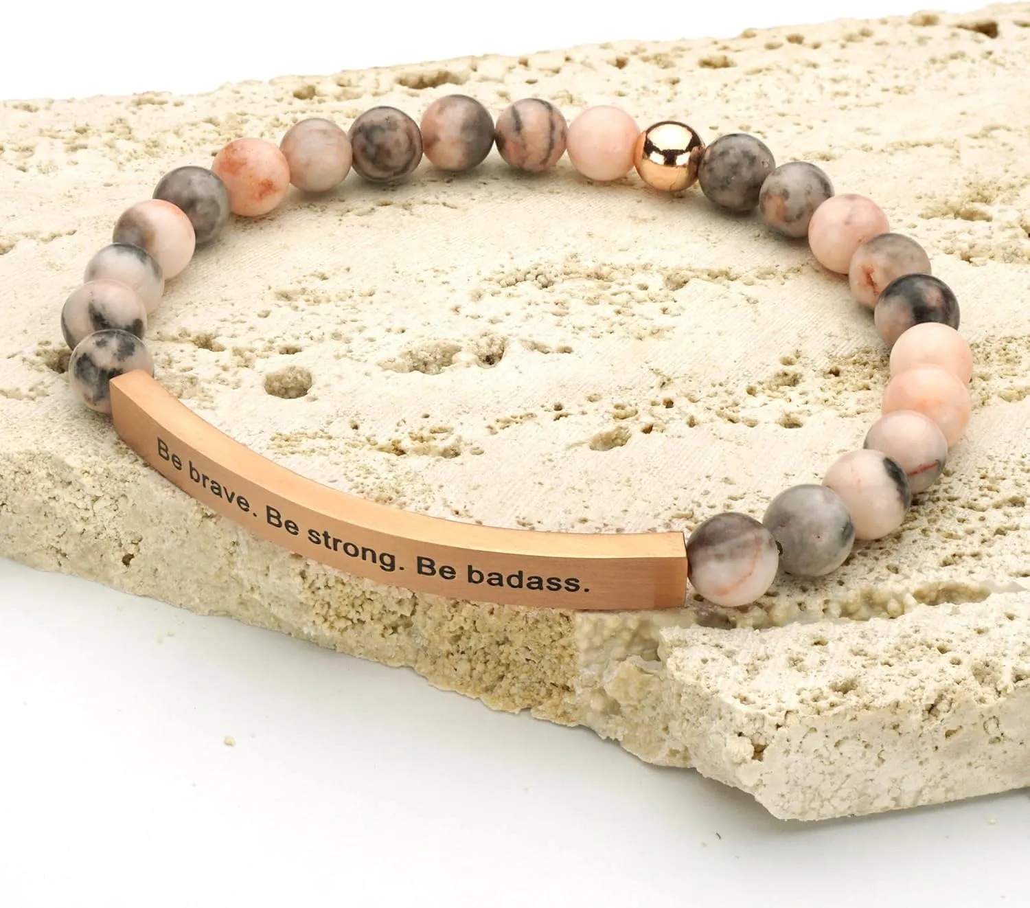 Personalized Bracelets for Women Men Couple,18K Gold Plated Stainless Steel Bar Custom Engraved Name Message Quotes Natural Gemstone Beaded Stretch Bracelet