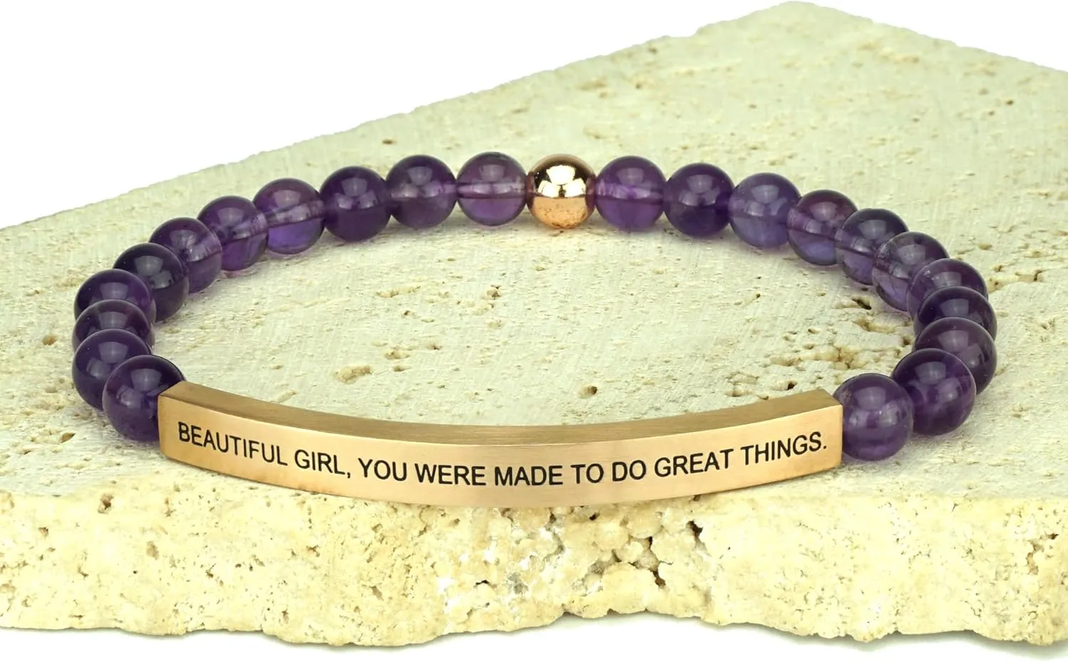 Personalized Bracelets for Women Men Couple,18K Gold Plated Stainless Steel Bar Custom Engraved Name Message Quotes Natural Gemstone Beaded Stretch Bracelet
