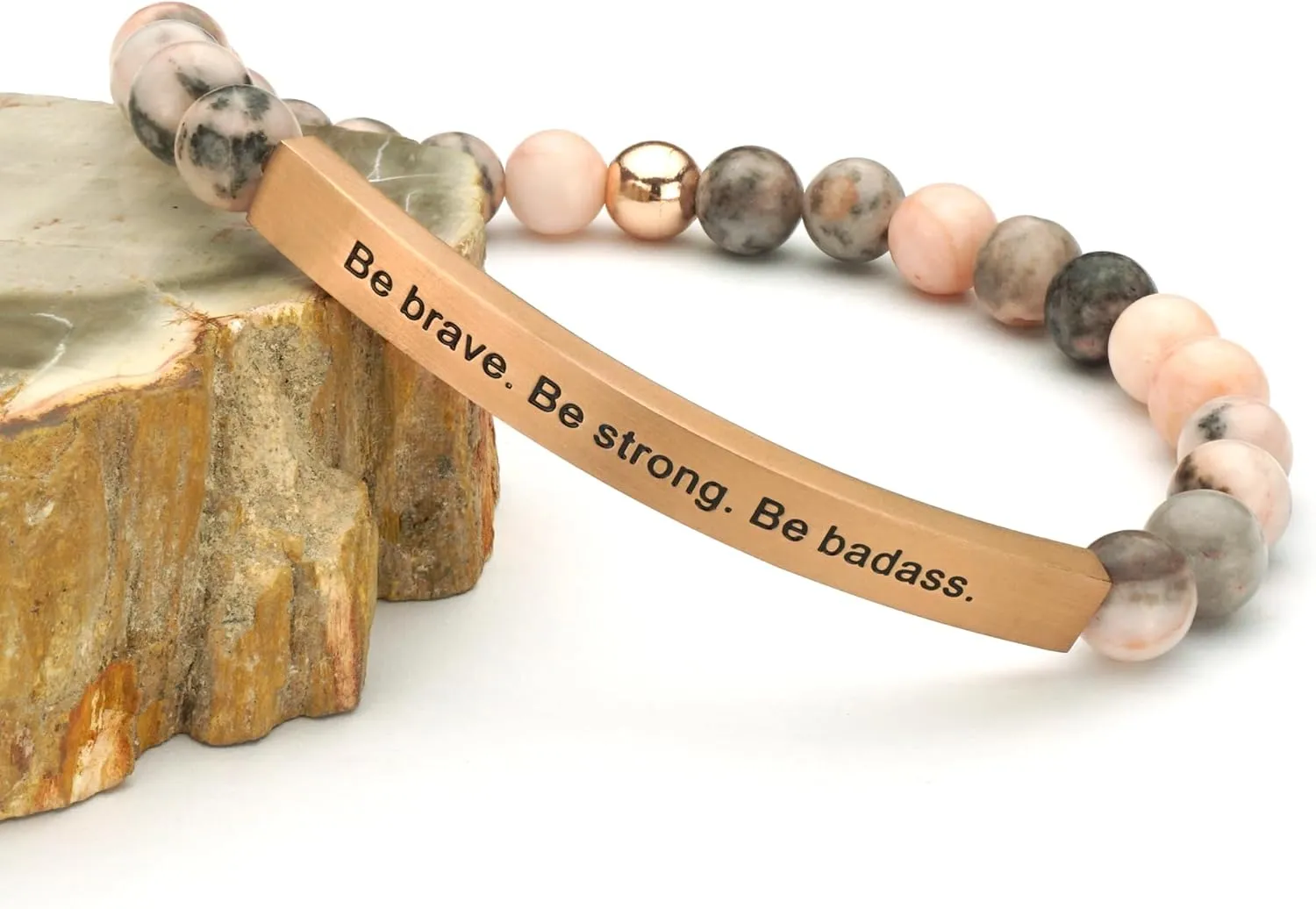 Personalized Bracelets for Women Men Couple,18K Gold Plated Stainless Steel Bar Custom Engraved Name Message Quotes Natural Gemstone Beaded Stretch Bracelet