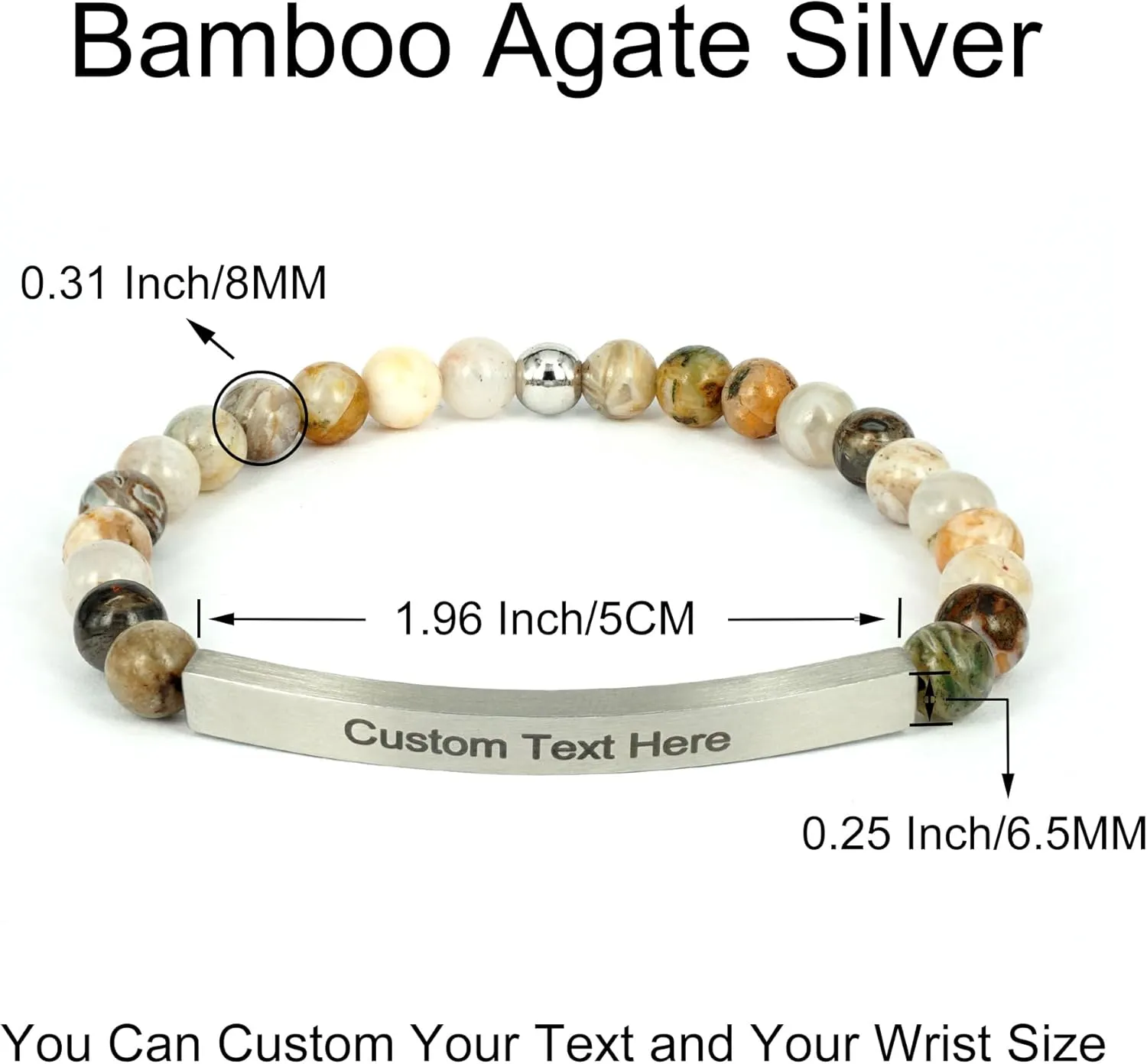 Personalized Bracelets for Women Men Couple,18K Gold Plated Stainless Steel Bar Custom Engraved Name Message Quotes Natural Gemstone Beaded Stretch Bracelet