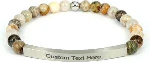 Personalized Bracelets for Women Men Couple,18K Gold Plated Stainless Steel Bar Custom Engraved Name Message Quotes Natural Gemstone Beaded Stretch Bracelet