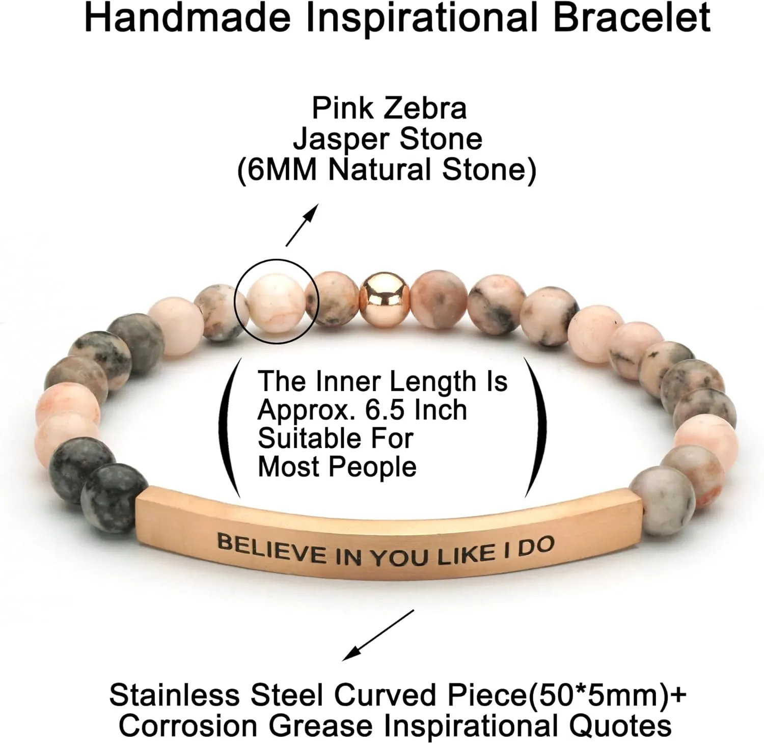 Personalized Bracelets for Women Men Couple,18K Gold Plated Stainless Steel Bar Custom Engraved Name Message Quotes Natural Gemstone Beaded Stretch Bracelet
