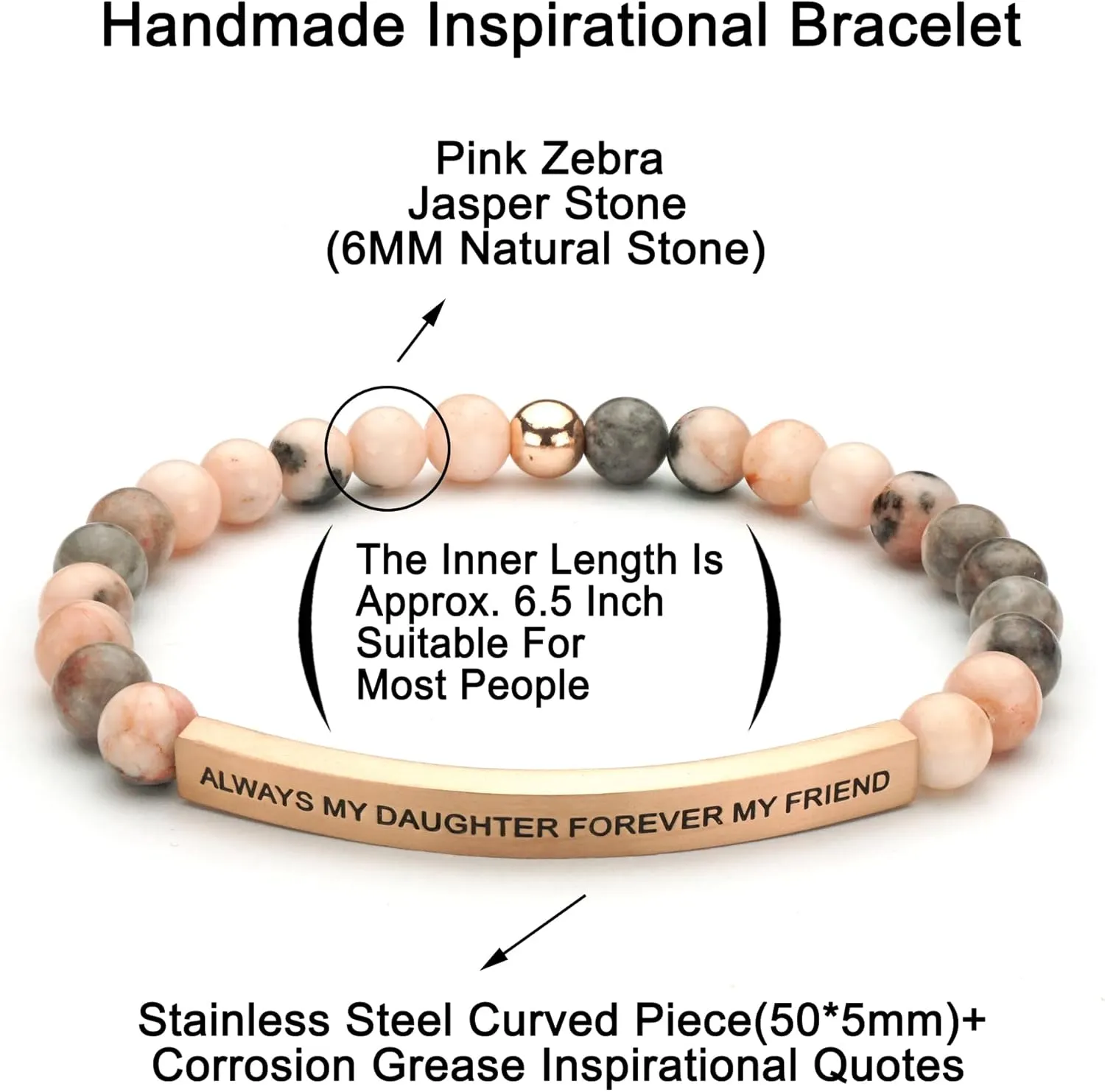 Personalized Bracelets for Women Men Couple,18K Gold Plated Stainless Steel Bar Custom Engraved Name Message Quotes Natural Gemstone Beaded Stretch Bracelet