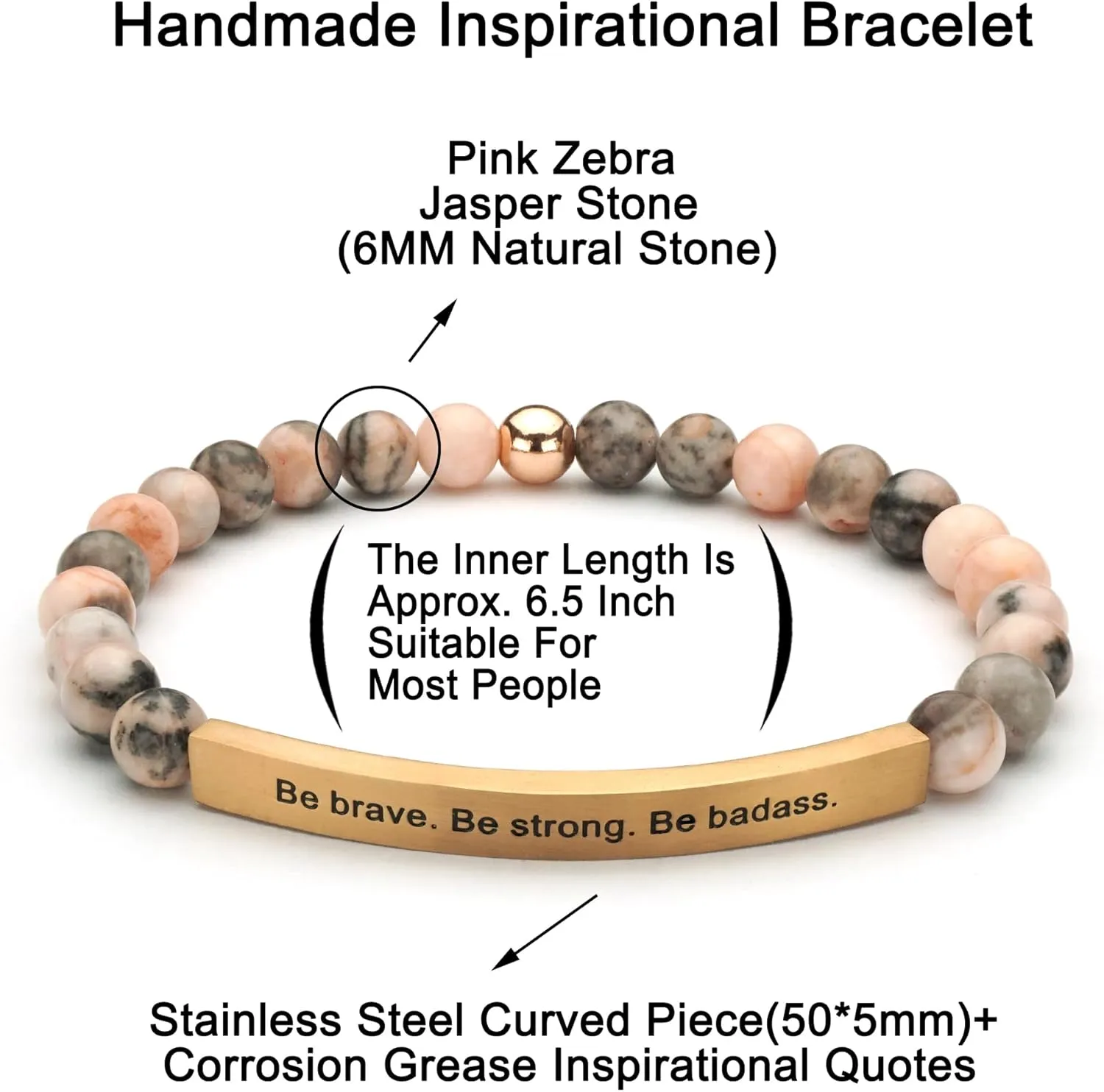 Personalized Bracelets for Women Men Couple,18K Gold Plated Stainless Steel Bar Custom Engraved Name Message Quotes Natural Gemstone Beaded Stretch Bracelet