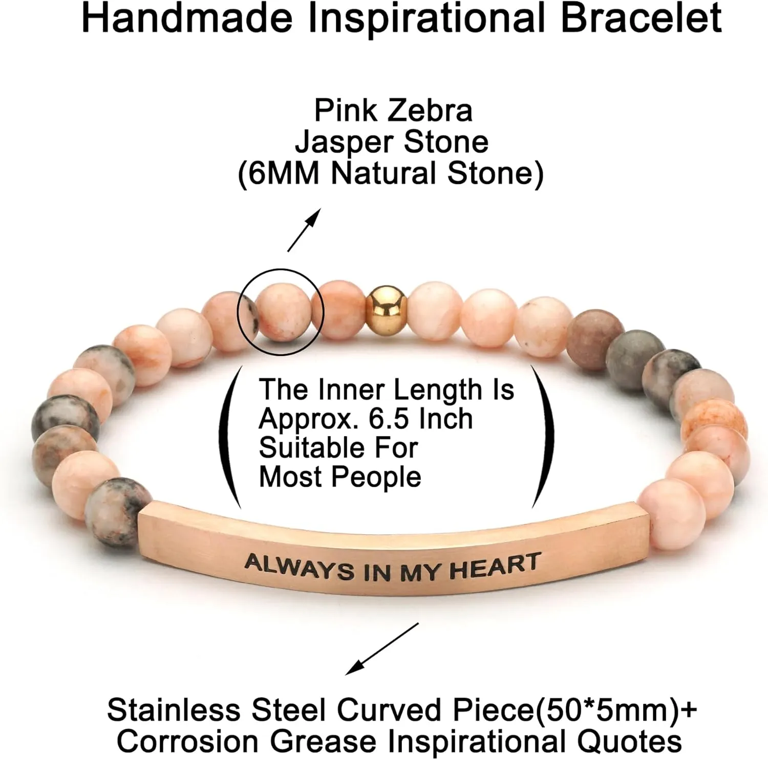 Personalized Bracelets for Women Men Couple,18K Gold Plated Stainless Steel Bar Custom Engraved Name Message Quotes Natural Gemstone Beaded Stretch Bracelet