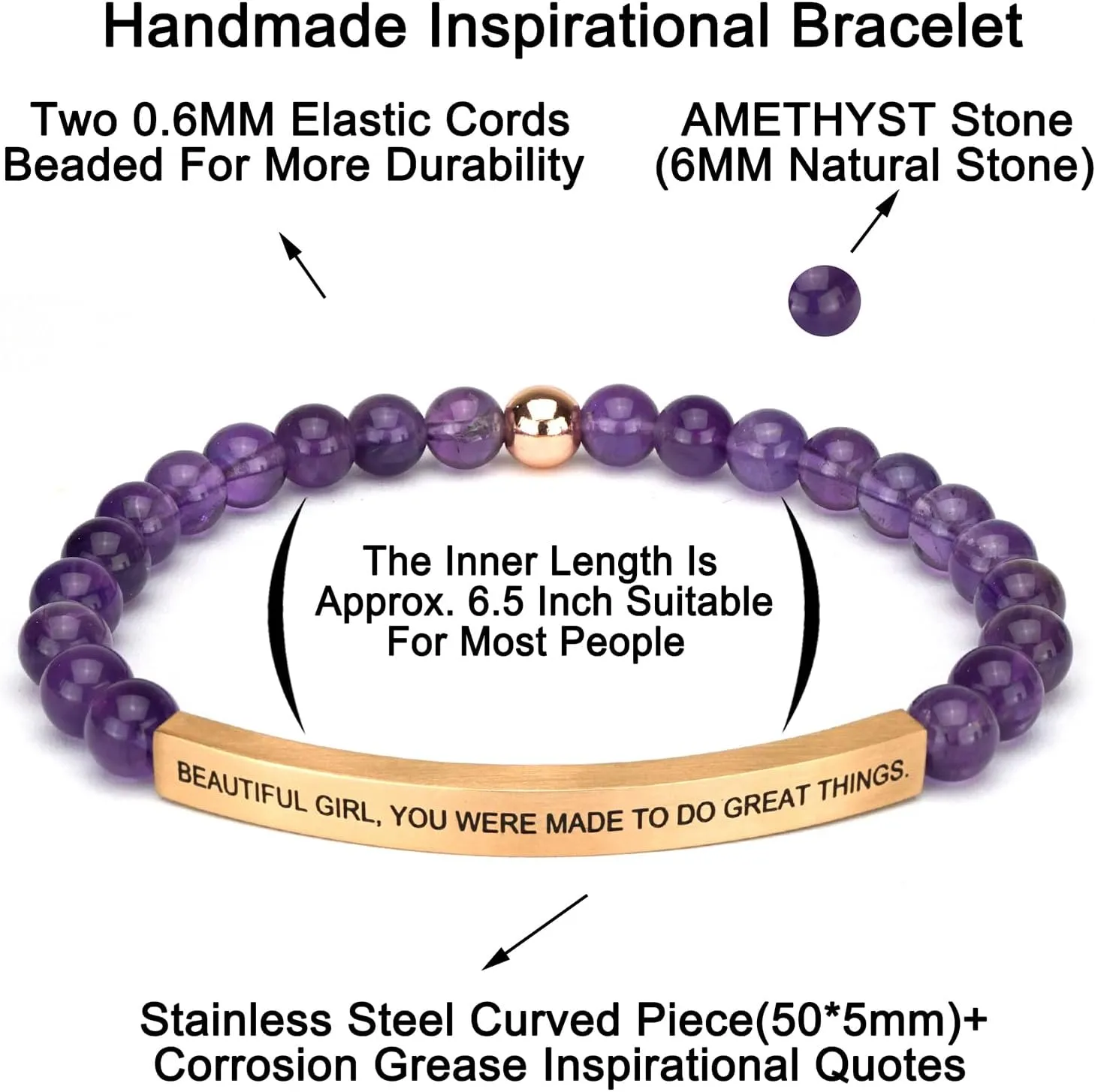 Personalized Bracelets for Women Men Couple,18K Gold Plated Stainless Steel Bar Custom Engraved Name Message Quotes Natural Gemstone Beaded Stretch Bracelet