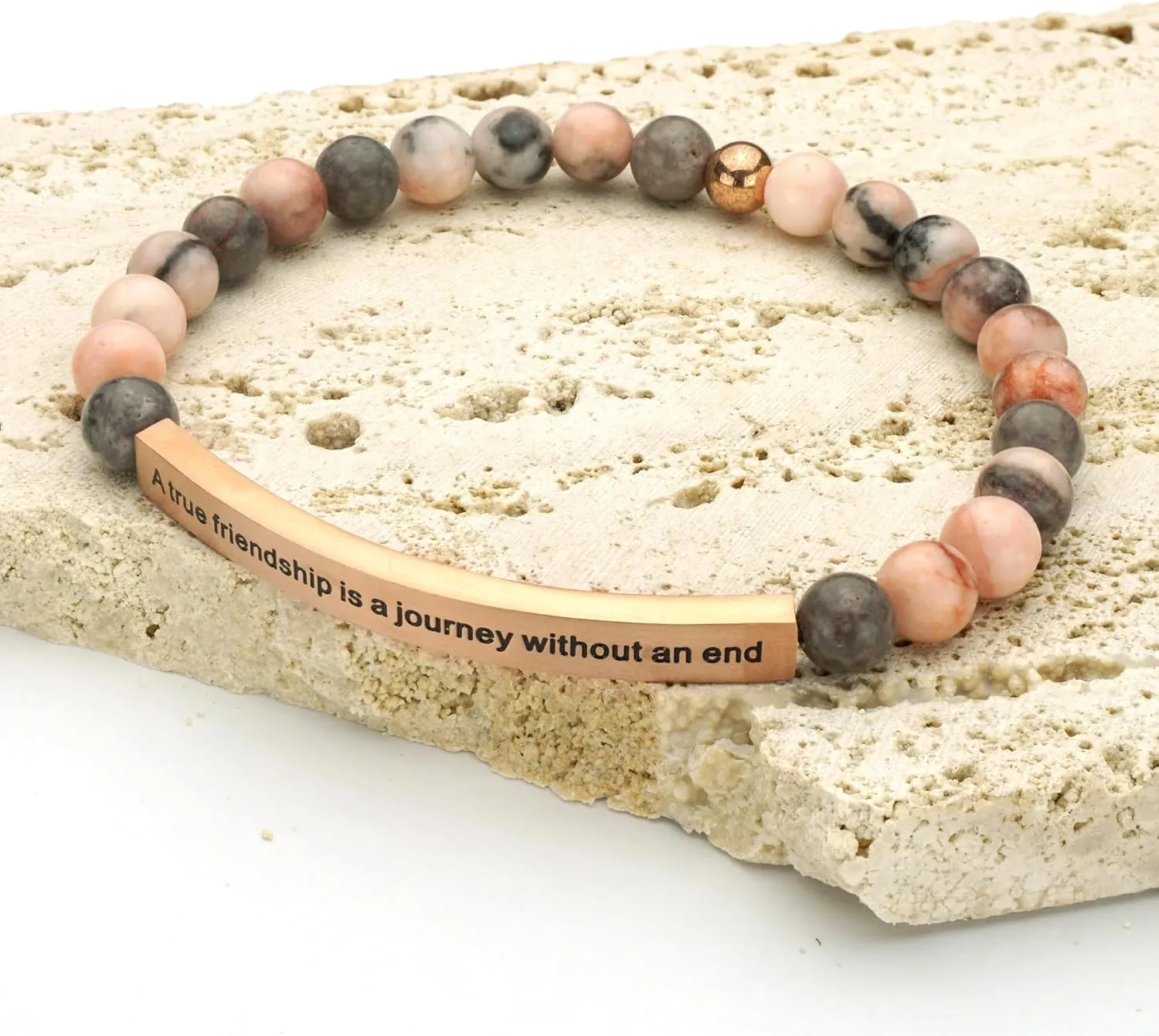 Personalized Bracelets for Women Men Couple,18K Gold Plated Stainless Steel Bar Custom Engraved Name Message Quotes Natural Gemstone Beaded Stretch Bracelet