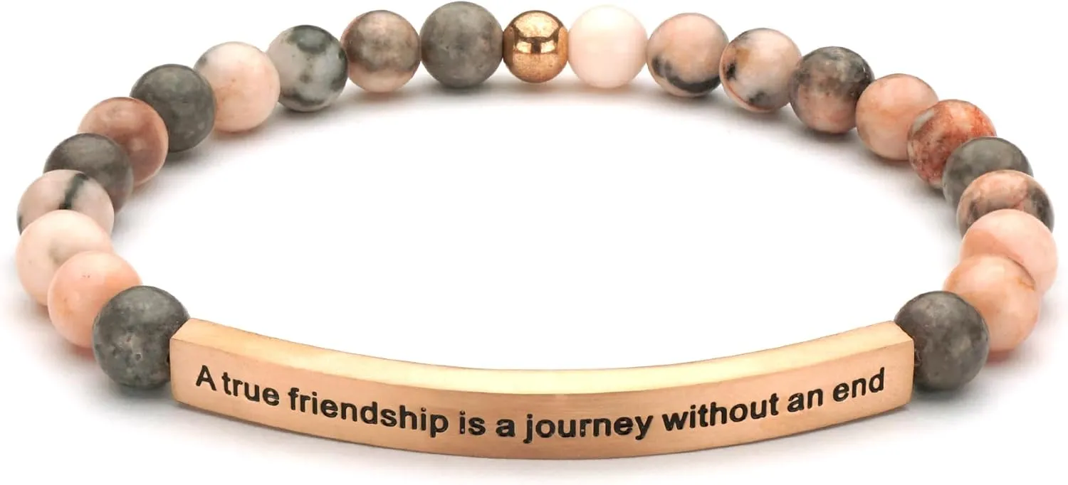 Personalized Bracelets for Women Men Couple,18K Gold Plated Stainless Steel Bar Custom Engraved Name Message Quotes Natural Gemstone Beaded Stretch Bracelet