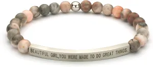 Personalized Bracelets for Women Men Couple,18K Gold Plated Stainless Steel Bar Custom Engraved Name Message Quotes Natural Gemstone Beaded Stretch Bracelet