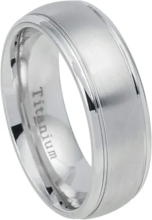 Personalized engraving Ring for Men and Ring for Women Titanium Band Rings 8mm White IP Plated Titanium Ring Domed Brushed Center Stepped Edge Wedding Band Ring Ideal Rings for couples