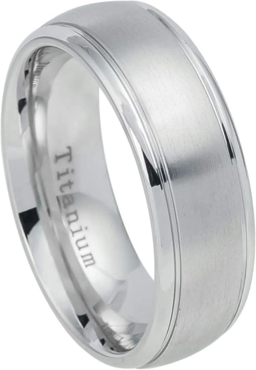 Personalized engraving Ring for Men and Ring for Women Titanium Band Rings 8mm White IP Plated Titanium Ring Domed Brushed Center Stepped Edge Wedding Band Ring Ideal Rings for couples