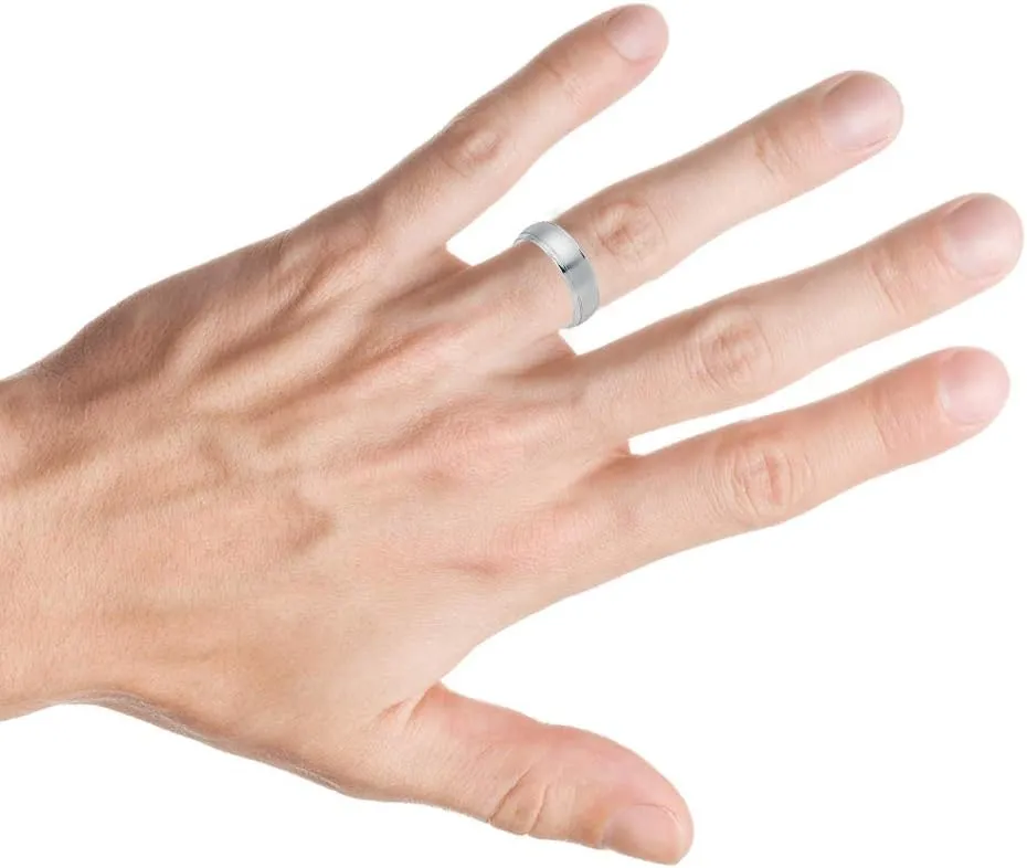 Personalized engraving Ring for Men and Ring for Women Titanium Band Rings 8mm White IP Plated Titanium Ring Domed Brushed Center Stepped Edge Wedding Band Ring Ideal Rings for couples