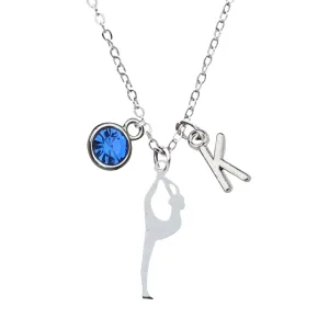 Personalized Girls Gymnastics Necklace with Letter & Birthstone Charm, Custom Gymnast Jewelry - Gift for Gymnast