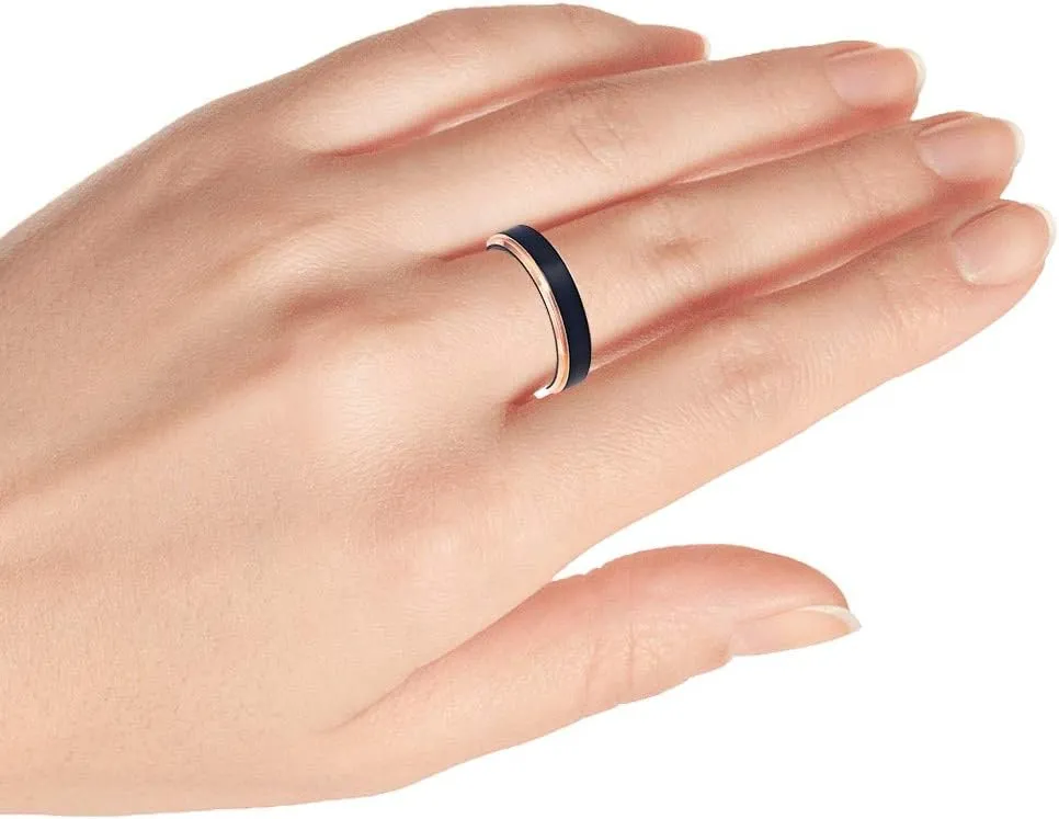 Personalized laser engraving Ring for Men and Ring for Women Titanium Band Rings 6mm Two-Tone Black IP Rose Gold IP Brushed Center Stepped Edge Wedding Band Ring Ideal Rings for couples