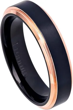 Personalized laser engraving Ring for Men and Ring for Women Titanium Band Rings 6mm Two-Tone Black IP Rose Gold IP Brushed Center Stepped Edge Wedding Band Ring Ideal Rings for couples