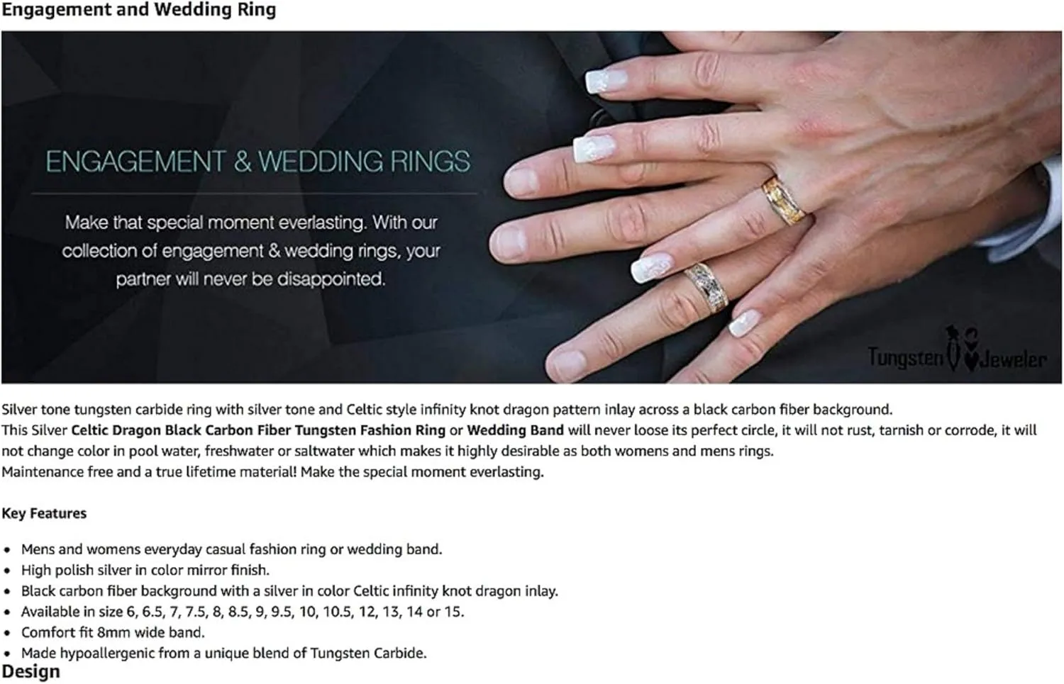 Personalized Laser Engraving Ring for Men and Ring for Women Titanium Band Rings 8mm Black IP Plated Titanium Ring with Black IP Celtic Design Inlay Wedding Band Ring Ideal Rings for Couples