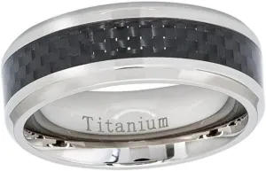 Personalized Laser Engraving Ring for Men and Ring for Women Titanium Band Rings 8mm Domed Black Carbon Fiber Overlay on Titanium Ring Base Wedding Band Ring Ideal Rings for Couples