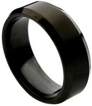 Personalized laser engraving Ring for Men and Ring for Women Titanium Band Rings 8mm Titanium Ring Black Enamel Plated Brushed Center Beveled Edge Wedding Band Ring Ideal Rings for couples