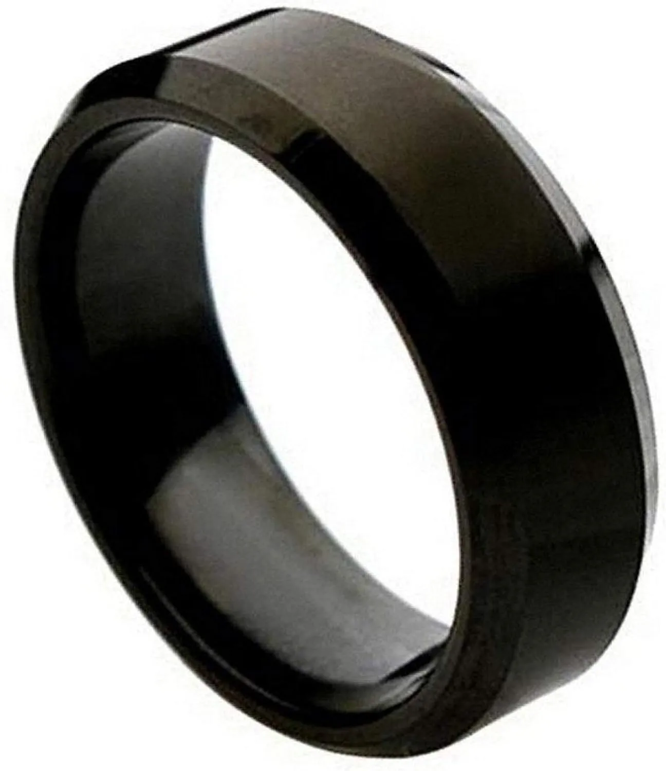 Personalized laser engraving Ring for Men and Ring for Women Titanium Band Rings 8mm Titanium Ring Black Enamel Plated Brushed Center Beveled Edge Wedding Band Ring Ideal Rings for couples