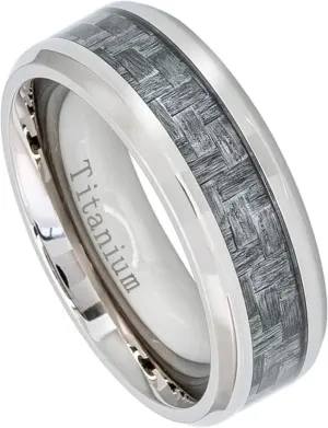 Personalized Laser Engraving Ring for Men and Ring for Women Titanium Band Rings 8mm Titanium Ring with Charcoal Gray Carbon Fiber Inlay Wedding Band Ring Ideal Rings for Couples