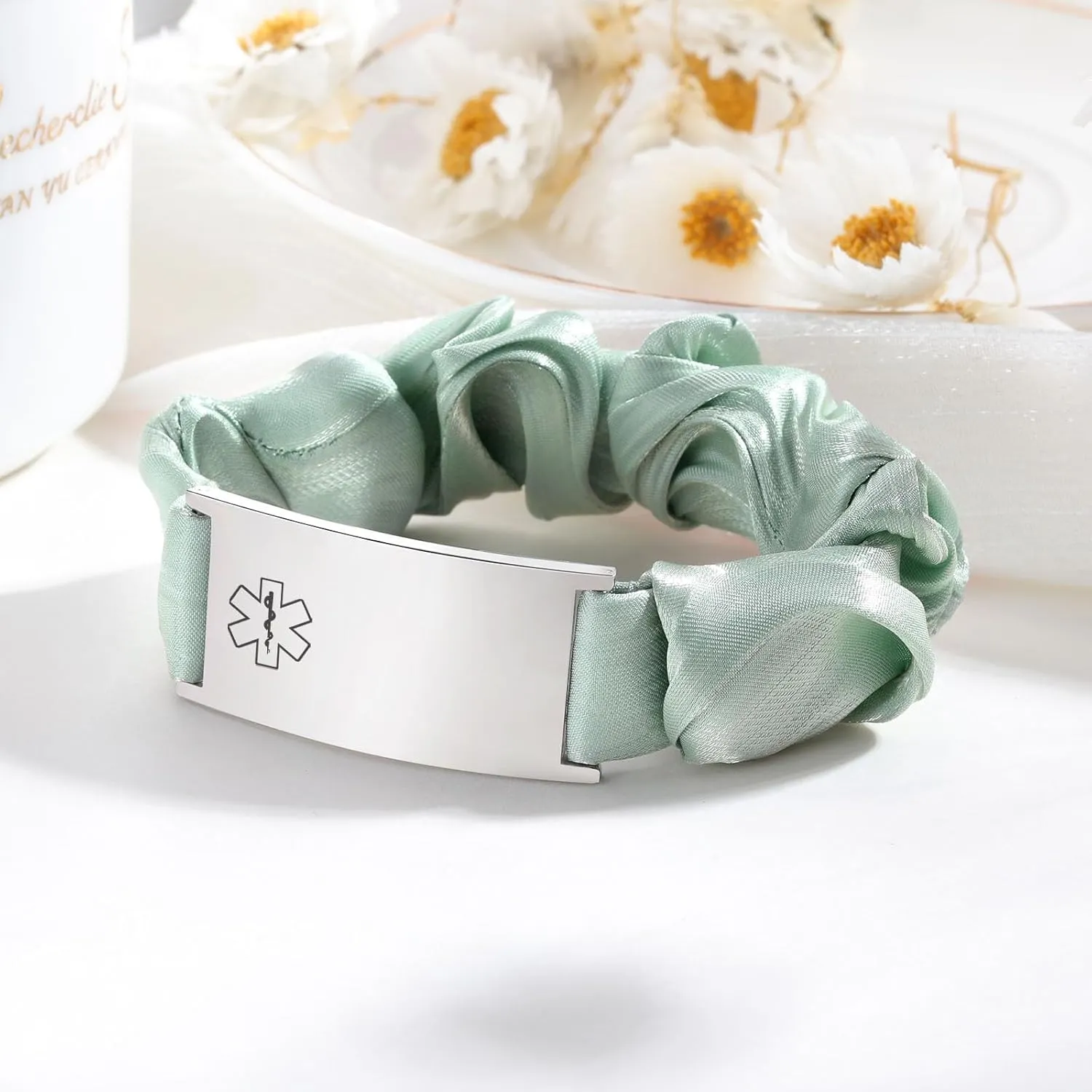 Personalized Medical Alert Bracelet for Women - Customized Elastic Strap Silk Band Medical ID Bracelets Engraved Medic Info, Emergency Awareness Medic ID Bracelet for Autism Allergy Diabetic Epilepsy