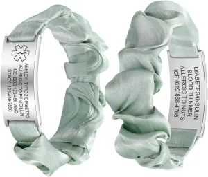 Personalized Medical Alert Bracelet for Women - Customized Elastic Strap Silk Band Medical ID Bracelets Engraved Medic Info, Emergency Awareness Medic ID Bracelet for Autism Allergy Diabetic Epilepsy