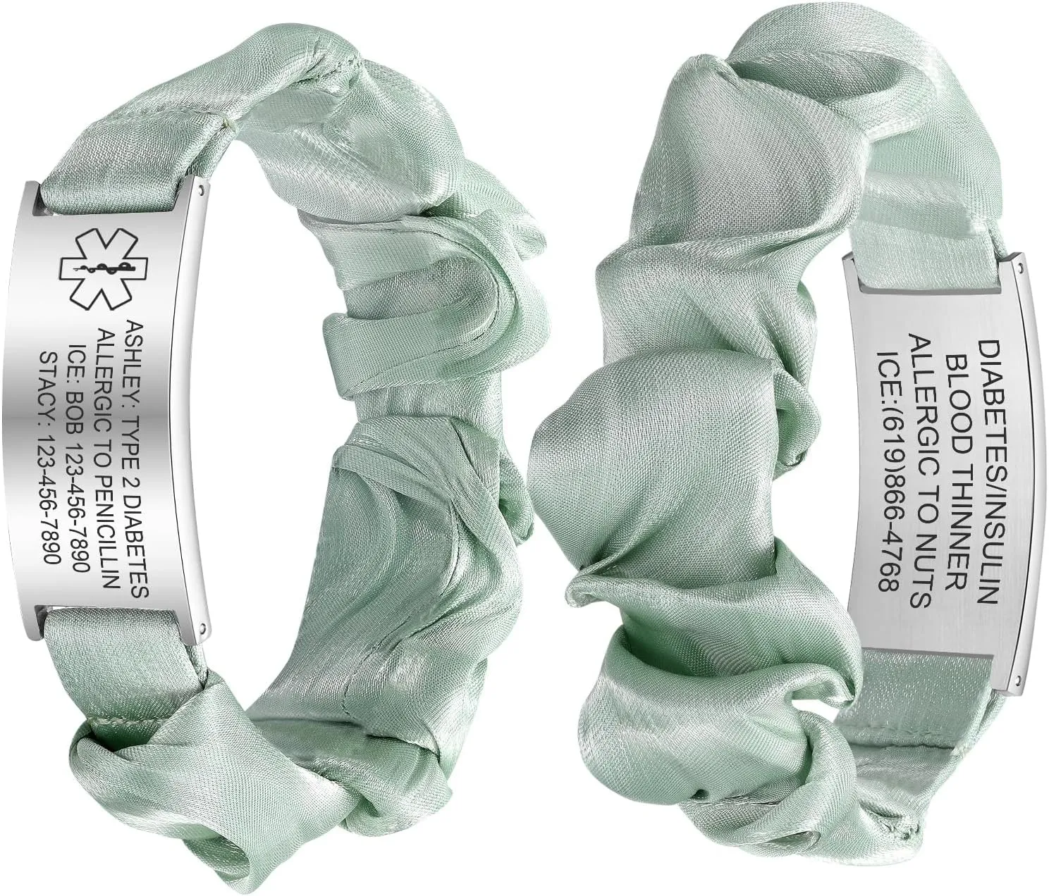 Personalized Medical Alert Bracelet for Women - Customized Elastic Strap Silk Band Medical ID Bracelets Engraved Medic Info, Emergency Awareness Medic ID Bracelet for Autism Allergy Diabetic Epilepsy