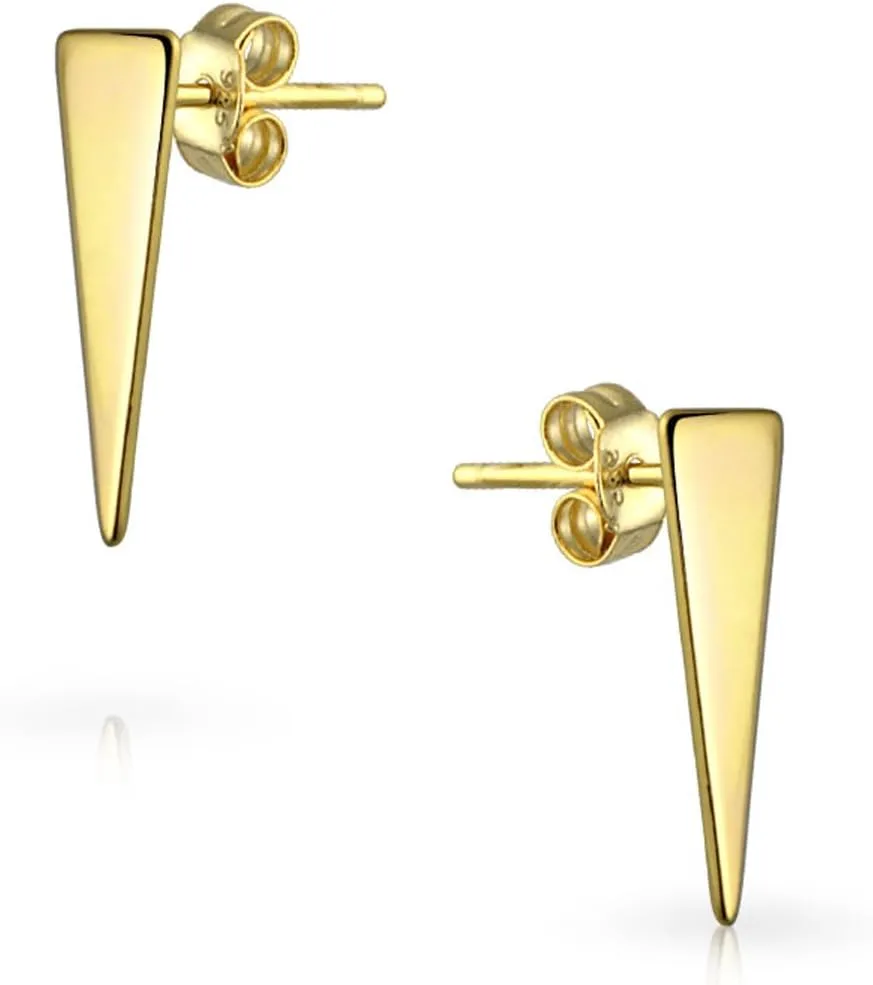 Personalized Minimalist Initial Alphabet A-Z Geometric Triangle Arrow Tiny Stud Earrings For Women For Teen 14K Gold Plated .925 Sterling Silver