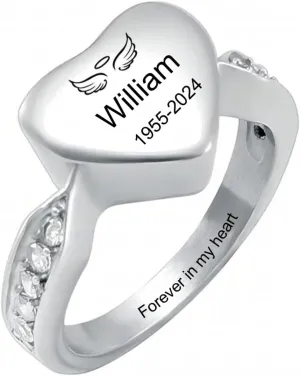 Personalized Name Date Memorial Heart Urn Ring, Personalized Stainless Steel Openable Tiny Heart, Cremation Urn Ring for Ashes for Women Waterproof Locket Rings Memorial Jewelry