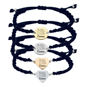 Personalized Snail Gift, Engraved Snail Adjustable Rope Bracelet, Snail Jewelry for Women, Teens, Girls, Snail Lover Gift