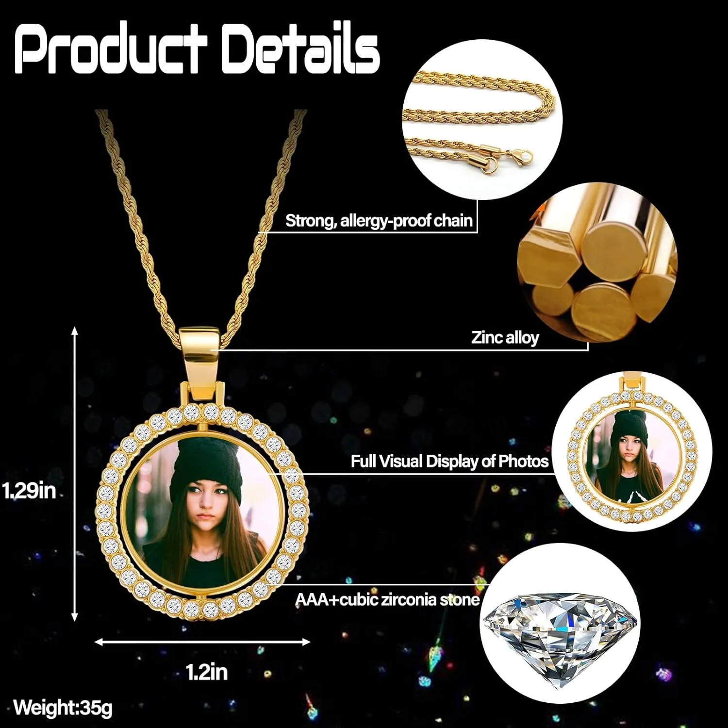 Photo Necklace Customized, Personalized Double Side Picture Pendant, Memorial Hip Hop Chain, Custom Gift for Men Women Boyfriend