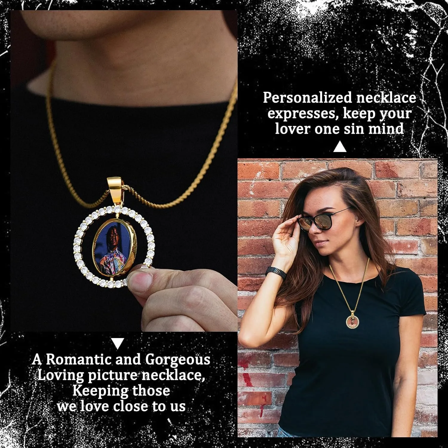 Photo Necklace Customized, Personalized Double Side Picture Pendant, Memorial Hip Hop Chain, Custom Gift for Men Women Boyfriend