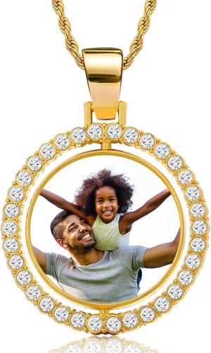Photo Necklace Customized, Personalized Double Side Picture Pendant, Memorial Hip Hop Chain, Custom Gift for Men Women Boyfriend