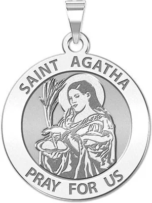PicturesOnGold.com Saint Agatha Religious Medal - 2/3 Inch Size of Dime, Solid 14K White Gold