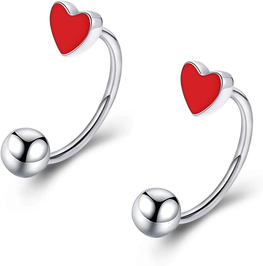 Pingyongchang 16G Cute Heart Snake Bite Jewelry, Lip Rings Snake Bites, Horseshoe Tragus Hoop Jewelry for Lip Piercing, Titanium Septum Daith Tragus Threaded Body Piercing Ring 8mm 10mm 12mm-2PCS