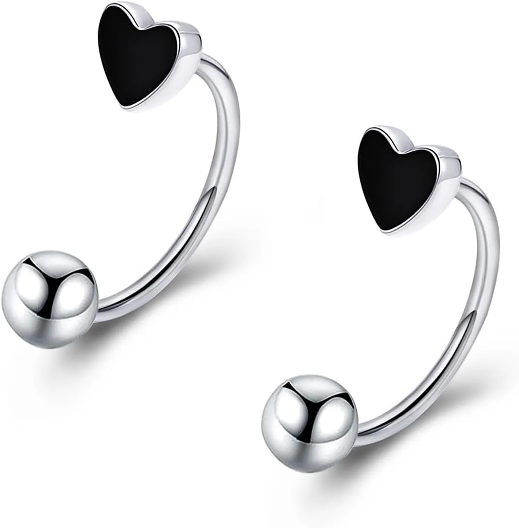 Pingyongchang 16G Cute Heart Snake Bite Jewelry, Lip Rings Snake Bites, Horseshoe Tragus Hoop Jewelry for Lip Piercing, Titanium Septum Daith Tragus Threaded Body Piercing Ring 8mm 10mm 12mm-2PCS