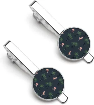 Pink Flamingo Birds And Palm Trees Tie Clips for Men Silver Necktie Tie Bar Pinch Clips for Wedding Anniversary Business