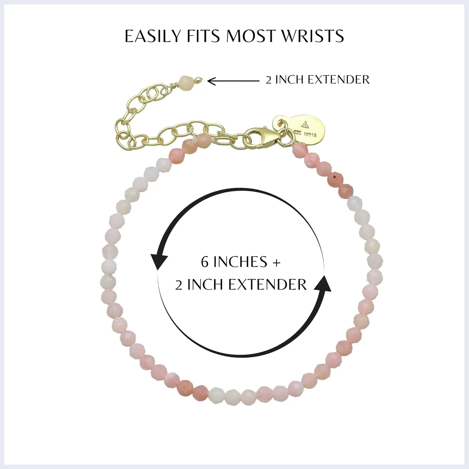 Pink Opal Bracelet for Women, Certified 925 Sterling Silver with Plated 18K Gold Bracelets for Women - Crystals and Healing Stone Bracelet Women Jewelry for Gift (Faceted)