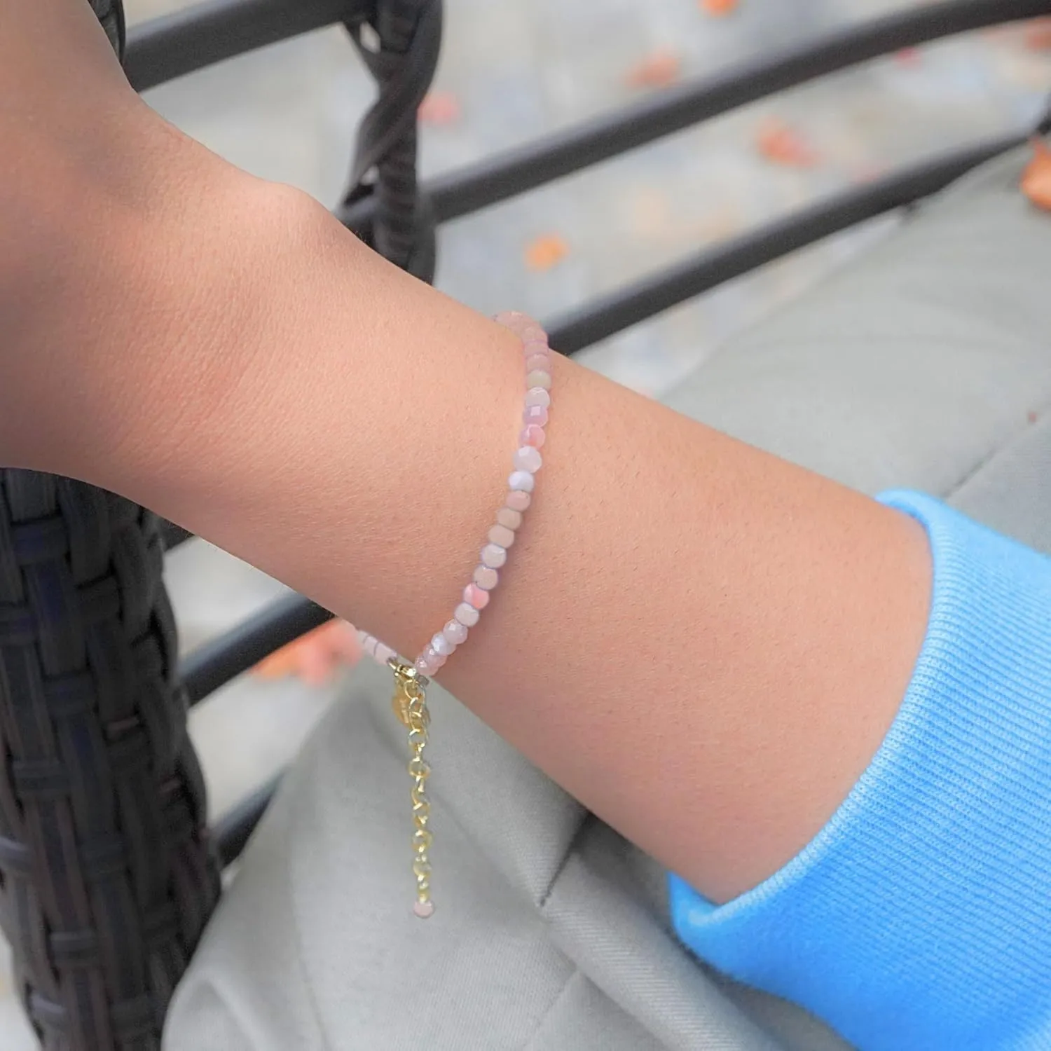 Pink Opal Bracelet for Women, Certified 925 Sterling Silver with Plated 18K Gold Bracelets for Women - Crystals and Healing Stone Bracelet Women Jewelry for Gift (Faceted)