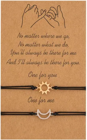 Pinky Promise Matching Bracelet Bangle Couples Sun Moon Bracelet Distance Relationship for Women Men Teen Gifts